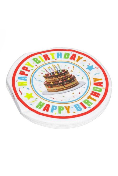 ANTBRO Set 20 Șervețele Albe Rotunde Happy Birthday Ø33cm, pentru Tort, ANTBRO®
