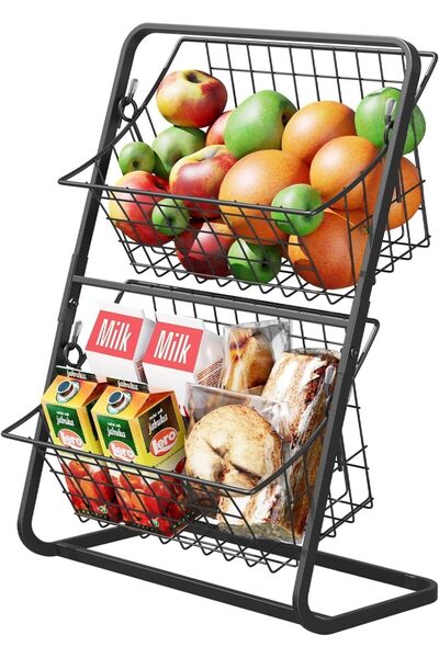 DURKU 2 Tier Fruit Basket,Storage Rack,Snack Display Rack,Multi-functional Me...