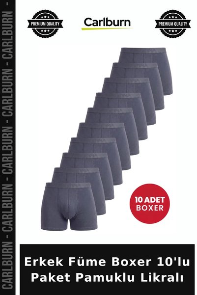 Carlburn Premium Men's Grey Boxer Shorts, Pack of 10, Cotton-Lycra Blend, Com...