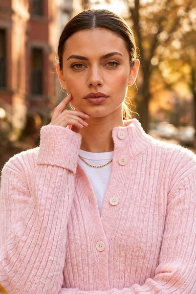 we-rayss Yumuşak Dokulu, Crop Model, Düğme Kapamalı Pembe Renk Yumoş Hırka