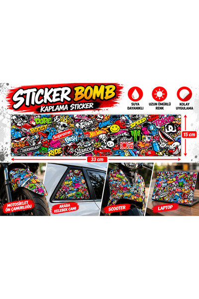 Şallı REKLAM Sticker bomb çok renkli yapışkanlı araç motor etiketi