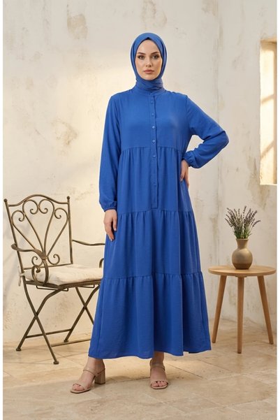 sefamerve Aerobin Fabric Buttoned Layered Modest Dress 4124-18 Saks