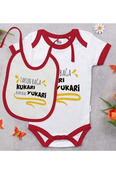 Bk Gift BK Kids Takun Bağa Kukari-Designed Red Baby Bodysuit and Bib Gift Set...