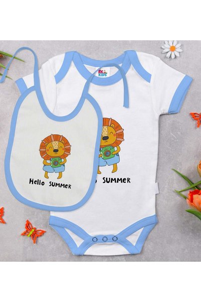 Bk Gift "Hello Summer" Design Blue Baby Bodysuit and Bib Gift Set-1, 12–18 Mo...