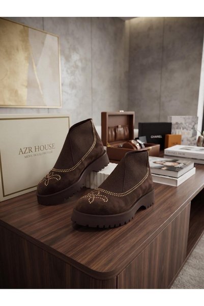AZR Short Boots with a Studded Upper and Elastic Cuffs.