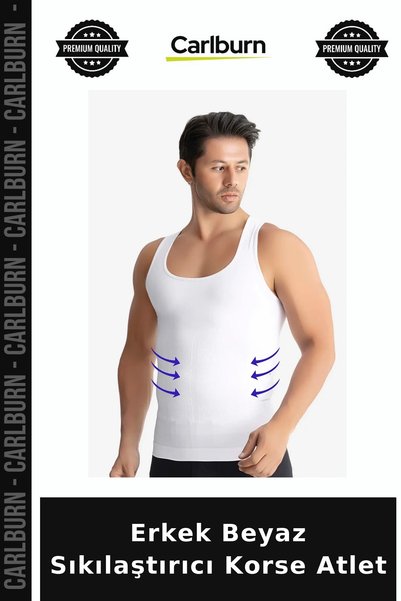 Carlburn Delux Series Men's White Shaping Corset Tank Top, Stretchy Fabric, S...