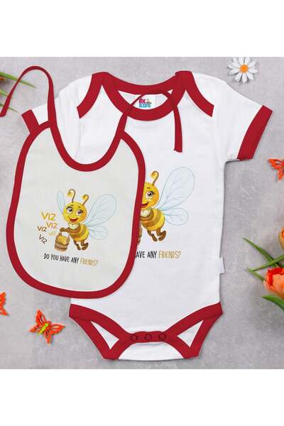 Bk Gift BK Kids Cute Bee-Printed Red Baby Bodysuit and Bib Gift Set-1, 0–3 Mo...