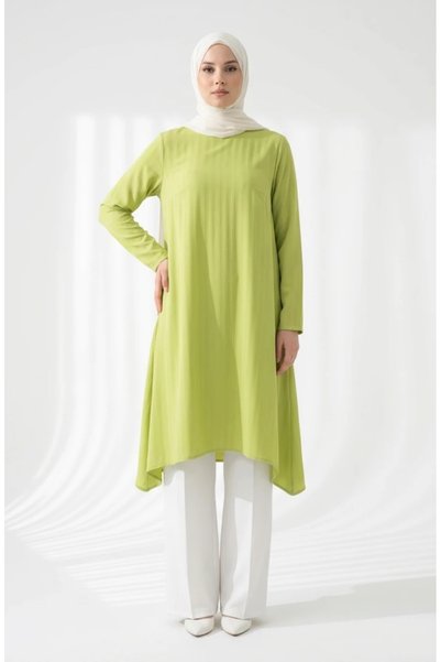 sefamerve Crepe fabric loose tunic 1011-07 oil green