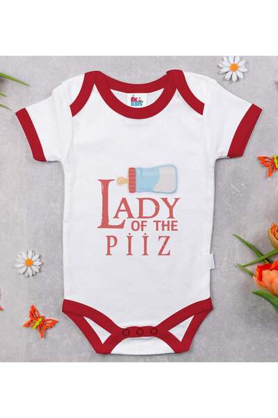Bk Gift BK Kids "Lady of the Piiz" Design Red Baby Bodysuit-1, 0-3 Months