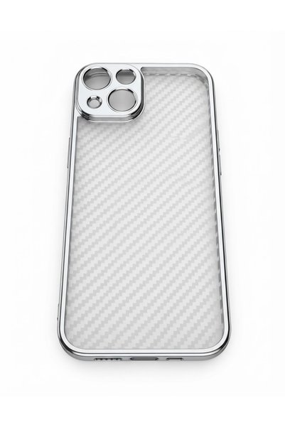 kılıfınbenden غطاء لهاتف iPhone 15 Plus / 14 Plus، موديل فضي من ألياف الكربون.