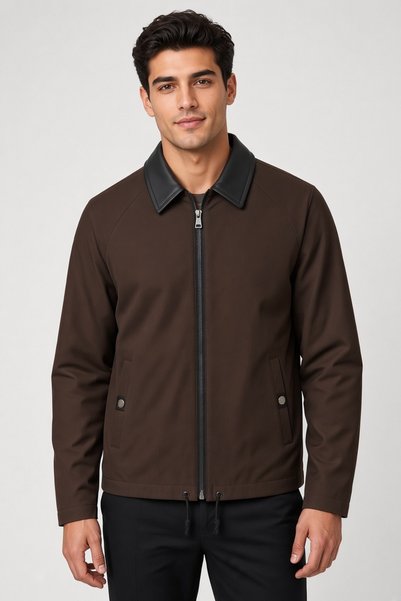 SABRİ ZENGİN Men's Slim Fit Brown Custom Design Thin Fabric Seasonal Jacket