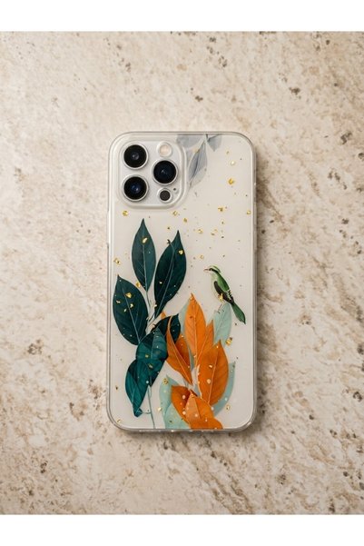 kılıfınbenden Iphone 13 pro max case with leaf and bird pattern.