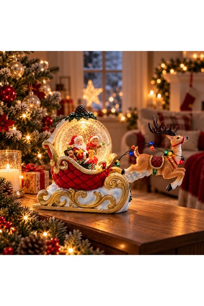 Vivendo Decorațiune de Crăciun – Sanie cu Moș Crăciun și Ren, Glob Luminos, L...