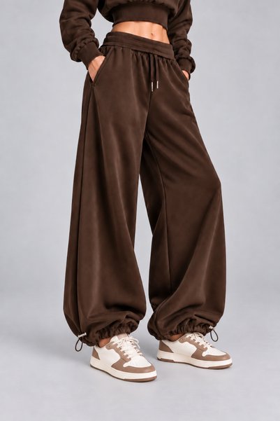 EVIus New Season Women's 3-Thread Curved Oversized Sweatpants with Cuffs