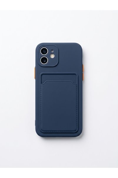 kılıfınbenden Iphone 12 navy blue silicone case with card holder.