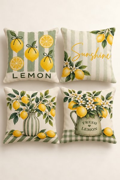 Varbifırsat Set of 4 Dolce Limone Green and Yellow Lemon Garden Pillow Covers...