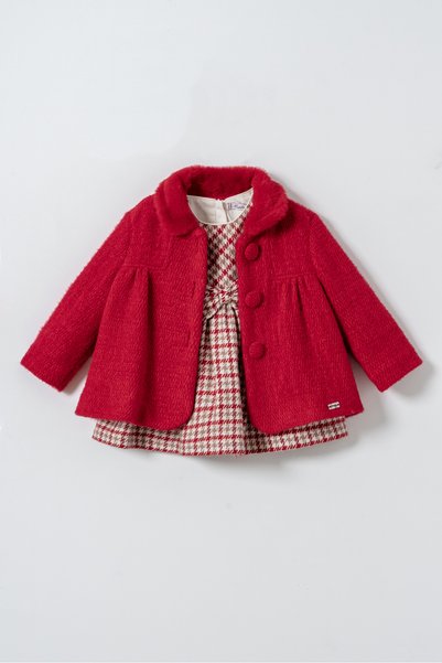 mumbino Girls' Plaid Dress with a Bow Detail and Tweed Jacket with a Fur-Trim...