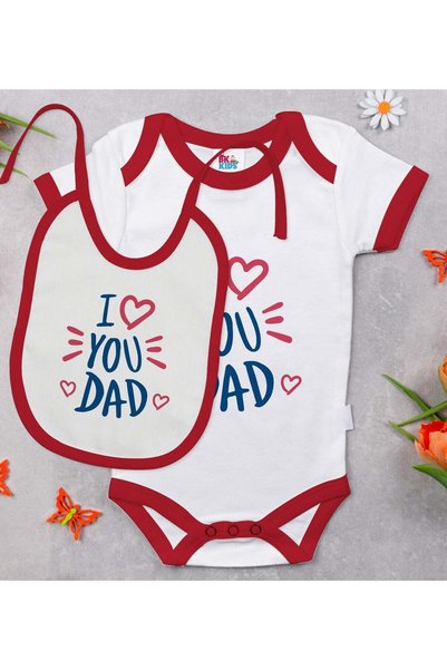 Bk Gift "I Love You, Dad" Red Baby Bodysuit and Bib Gift Set—2, 0–3 Months