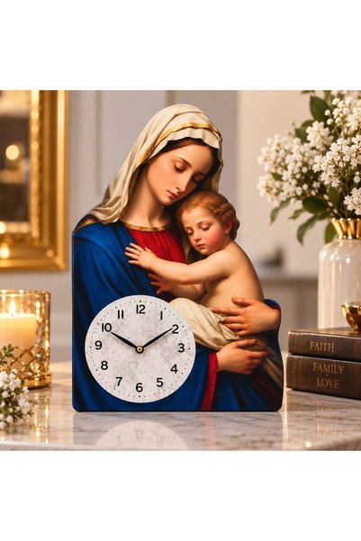 Vivendo Ceas de perete religios din lemn – Iisus / Maica Domnului cu Pruncul ...