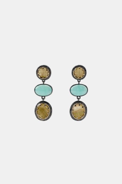 PULLEAR Marka Zr Model, Three-Stone and Shiny Earrings