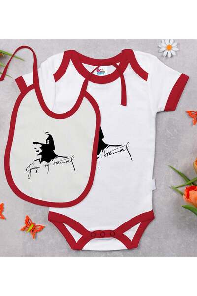 Bk Gift BK Kids Atatürk-Themed Red Baby Bodysuit and Bib Gift Set-27, 12–18 m...