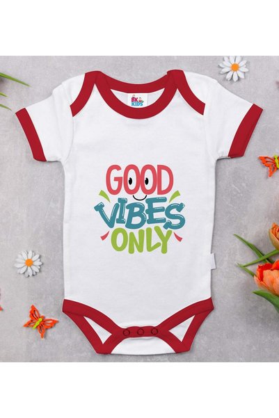 Bk Gift BK Kids "Good Vibes Only" Printed Red Baby Bodysuit-1, 12–18 months