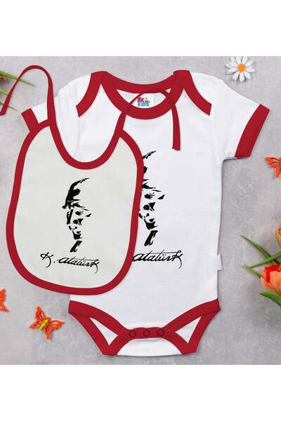 Bk Gift BK Kids Atatürk-Themed Red Baby Bodysuit and Bib Gift Set-22, 12–18 m...
