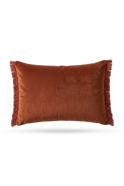 Lidoma Home Rust Βελούδινη Επίπεδη Θήκη Μαξιλαριού με Φούντες - 30x50
