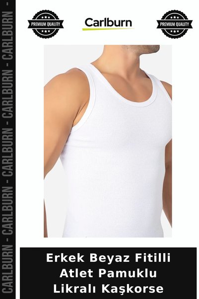 Carlburn Men's White Ribbed Knit Tank Top, Cotton-Stretch Fabric Tank Top, Ac...