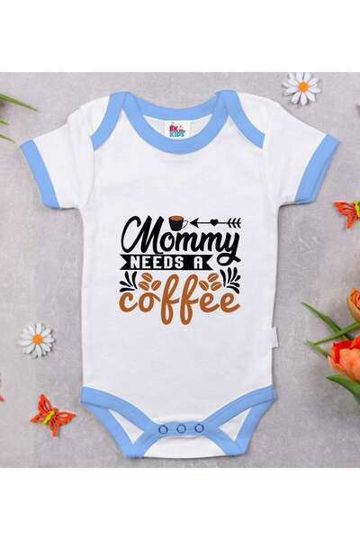 Bk Gift بدلة أطفال زرقاء بتصميم "BK Kids Mommy Needs A Coffe" - مقاس 1، مناسب...