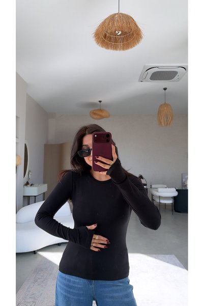 Buket Teke Black Imported Fabric Fingerless Bodysuit