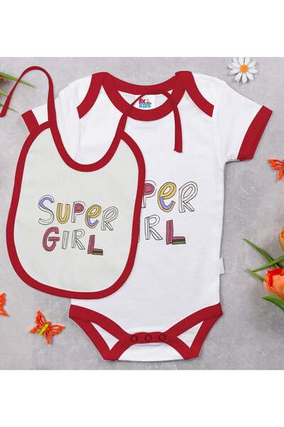 Bk Gift BK Kids Super Girl-Designed Red Baby Bodysuit and Bib Gift Set-1, 12–...