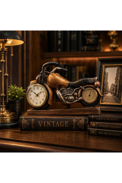 Vivendo Ceas Decorativ în Formă de Motocicletă Vintage cu Termometru, Bronz A...