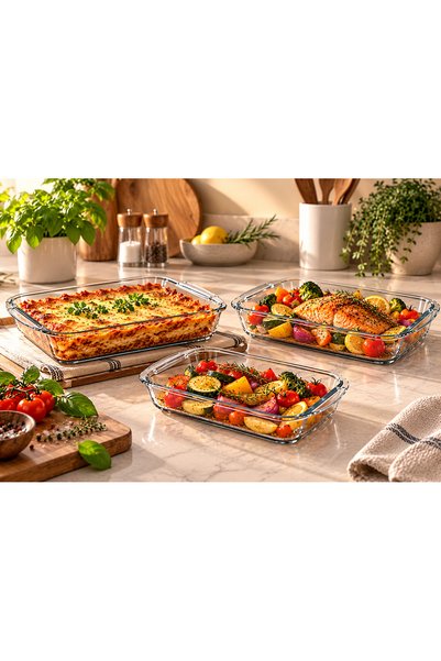 Borcam Set 3 tavi dreptunghiulare pentru cuptor din yena, cantitate 1,3 litri...