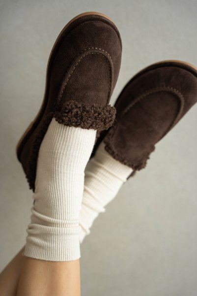 selin shoes Niska Genuine Leather Plush Women's Shoes - Brown Suede