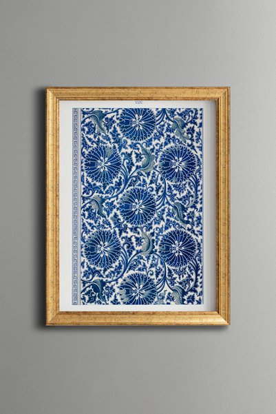 epiqart نقشة زهور صينية باللون الأزرق - لوحة فنية بنقشة عتيقة - تصميم أنيق.