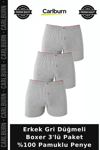Carlburn Deluxe Series Men's Grey Button-Down Boxer Briefs, Pack of 3, 100% C...