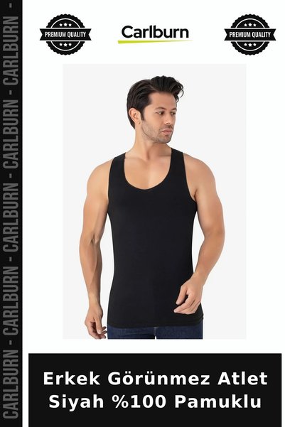Carlburn Deluxe Series Men's Invisible Undershirt, Black, 100% Cotton Textile...