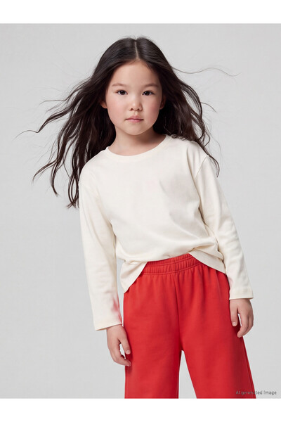 LC Waikiki LCW Kids Ecru Solid Long-Sleeve Girls' T-Shirt—Exclusively at NEVAVM