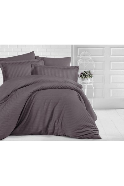 OEM Lenjerie de pat matrimoniala 4 piese Damasc, dunga 1 cm, husa cu elastic,...