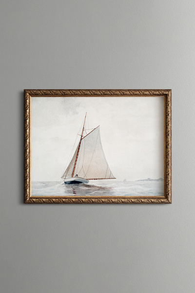epiqart قارب شراعي في خليج غلوستر - لوحة فنية بنمط عتيق - تصميم أنيق.