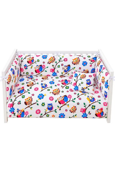 OEM Set lenjerie patut bebe din bumbac percale, 5 piese, Bufnite