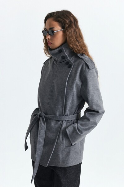Antioch High-Neck Belted Coat