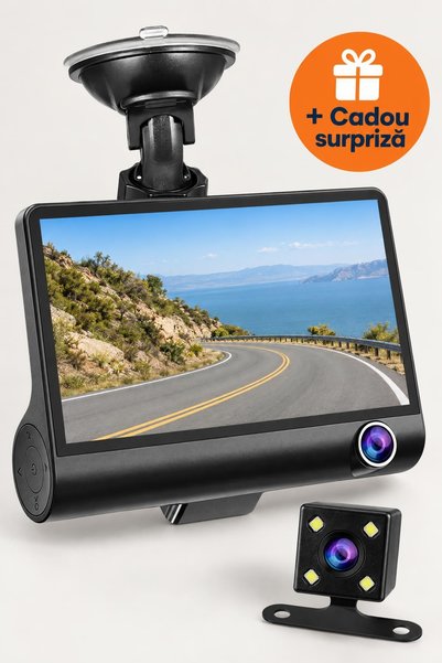 OferteTop Cameră de Bord cu 3 Camere, Față, Interior și Spate, Ecran Tactil 4...
