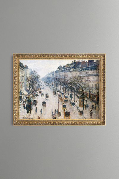 epiqart شارع مونمارتر في صباح الشتاء - لوحة فنية بنقشة عتيقة - تصميم أنيق.