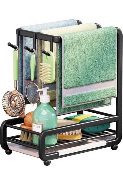 ALMEKAQUZ Carbon Steel Kitchen Sink Caddy Organizer Wall Mounted or Counterto...