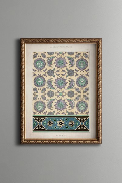 epiqart نقشة هندسية بنقشة زهور زرقاء - لوحة فنية بنقشة عتيقة - تصميم رقيق.