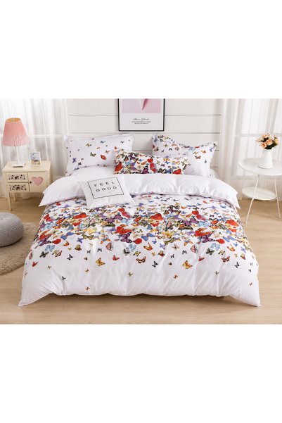 OEM Lenjerie de pat Pucioasa, 4 piese matrimonial cu husa de pat cu elastic, ...