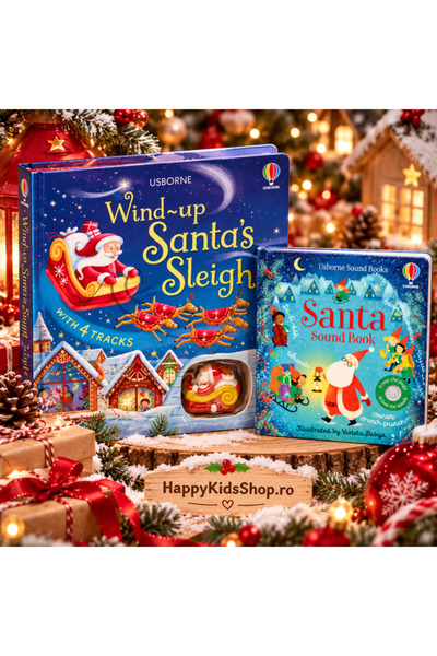 Usborne Setul magic de Crăciun – 2 cărți interactive, cu sunete și sania lui ...