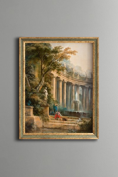 epiqart نافورة وعمود في حديقة - لوحة فنية بنمط عتيق - تصميم أنيق.